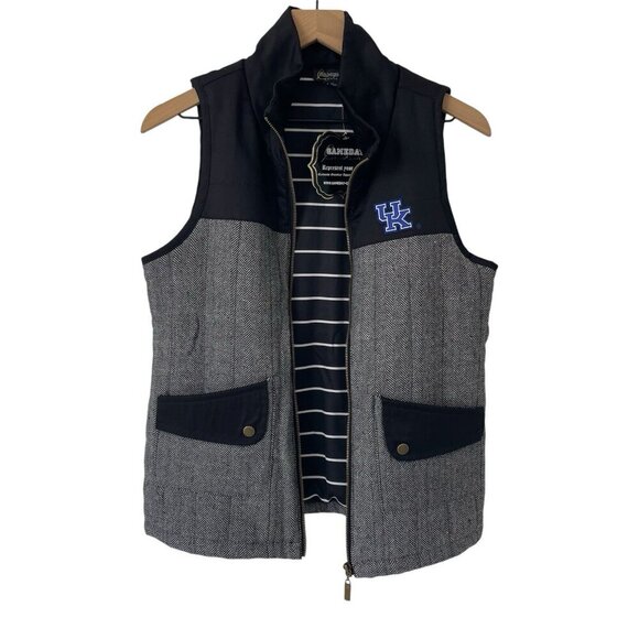 Kentucky Wildcats Vest Womens S Full Zip Black Gray Quilted Herringbone Preppy - Picture 2 of 16